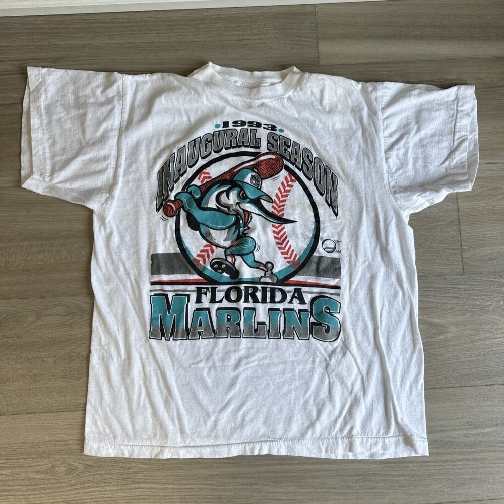 Vintage Florida‎ Miami Marlins Inaugural 1993 Shirt Sz L Fits SM Single Stitch
